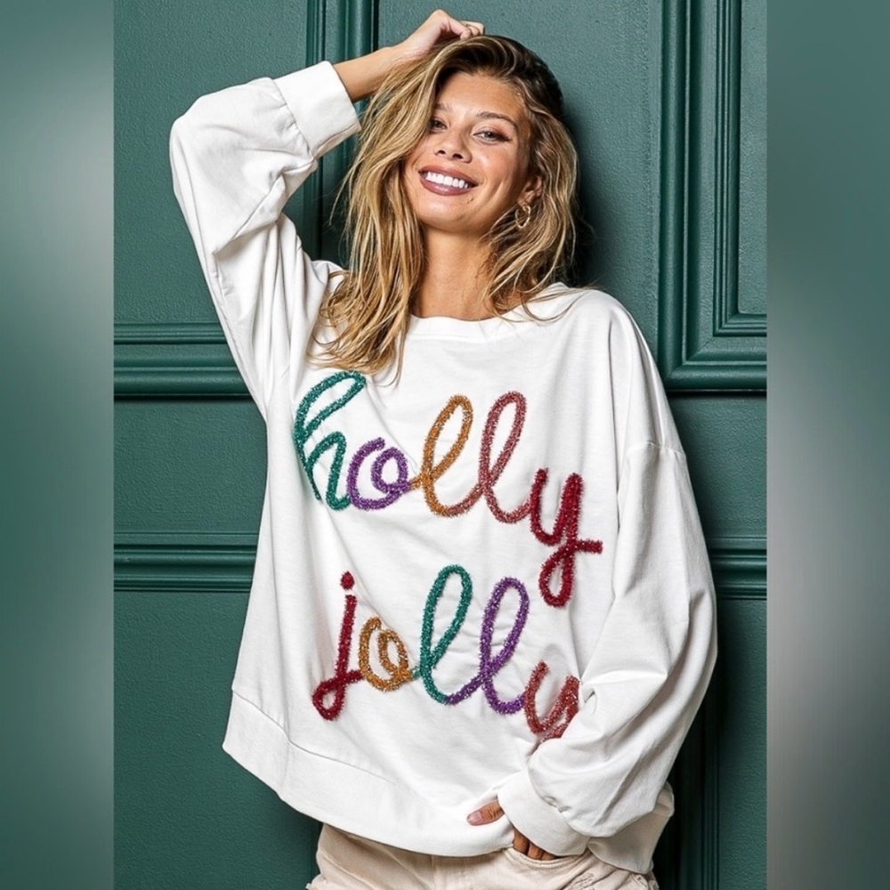 Bibi Holly Jolly Terry Sweatshirt NEW